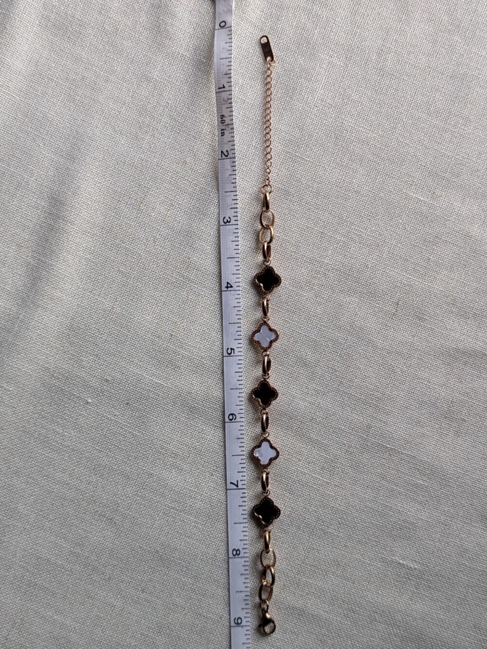 Rose Gold Clover Link Bracelet with Black and White Enamel Stainless Steel - Picture 5 of 5